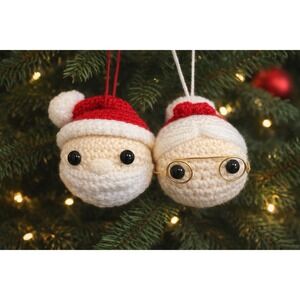 Crochet Santa & Mrs Claus Ornament Set Handmade Amigurumi Christmas